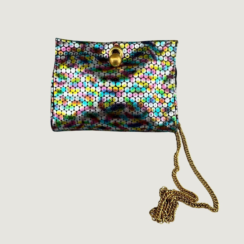 Albert Nipon Womens Rainbow Metallic Iridescent Chain Evening Bag Clutch 7193